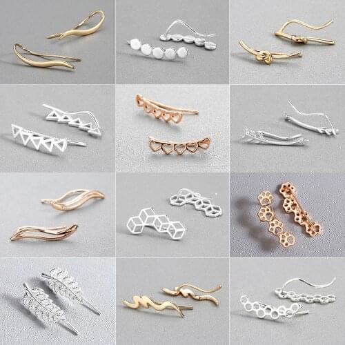 Trendy Leaf Earrings Ear Climber Round Heart Arrow Stud Earrings for Women Everyday Jewelry Boho Cat Paw Knot Ear Cuff Piercing