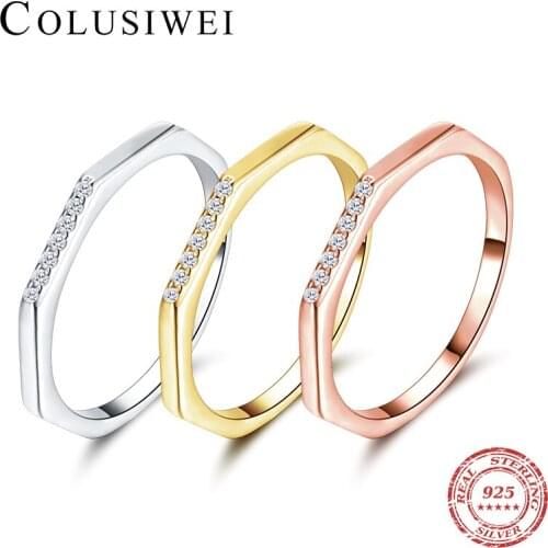 Colusiwei 3 Color 100% REAL 925 Sterling Silver Stylish Geometric Hexagon Anel Female Rings For Women Wedding Engagement Jewelry