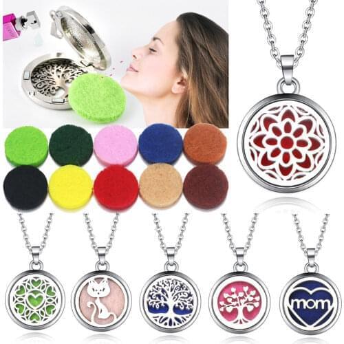 10Pcs/Lot Aroma Locket Pendant Necklace Stainless Steel Magnetic Aromatherapy Essential Oil Diffuser Perfume Locket Pendant