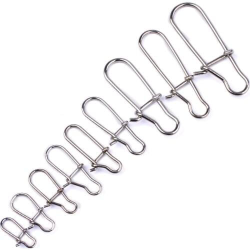 10Pcs/Bag Fishing Lure Pike Bait Stainless Steel Fishing Connector Quick Lock Clip Snap Rotating Rings Safety Snaps Fishing Tool