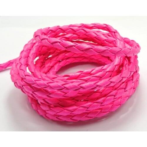 16.4 Feets Neon Hot-pink Round Braided Leatherette Jewelry Cord 5mm