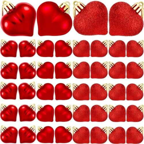 48 Pcs Valentines Day Heart Ornament Heart Shape Baubles Baubles for Valentines Day Hanging Decorations DIY Craft