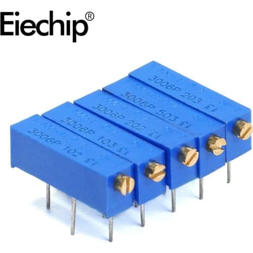 5pcs Trimming potentiometer 3006P series variable resistor, 100R 200R 500R 1K 2K 5K 10K 100K 200K 500K 1M be adjusted sideways