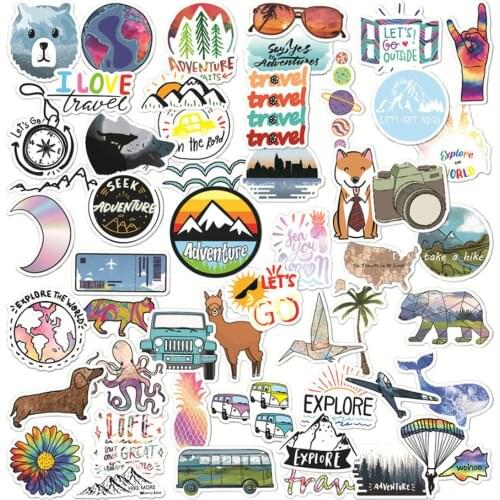 50Pcs Fresh Refreshing Outdoor Travel Stickers For DIY Scrapbooking Luggage Suitcase Computer Skateboard Guitar Moto Toy