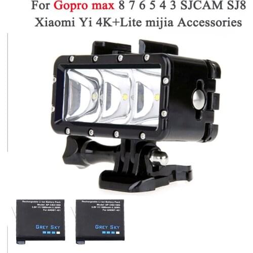 Hero4 battery Underwater Diving LED flash Light For GoPro max Go pro Hero 8 7 6 5 4 3 SJCAM sj4000 Xiaomi Yi Accessories