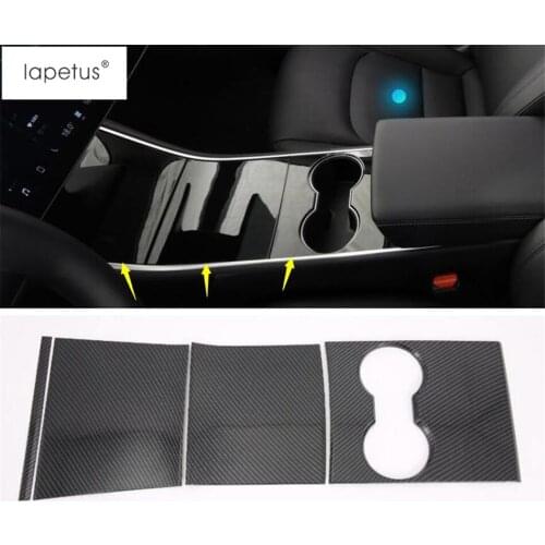 Lapetus Accessories Fit For Tesla Model 3 2018 - 2020 ABS Front Seat Central Console Water Cup Holder Panel Molding Cover Trim