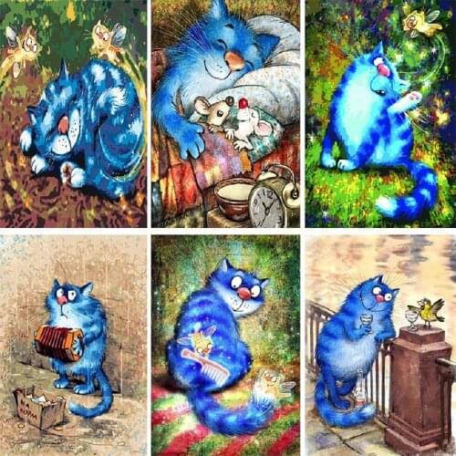 SHAYI DIY 5D Diamond Painting Cute Cat Full Square/Round Drill Animal Mosaic Embroidery Cross Stitch Home Decor Picture