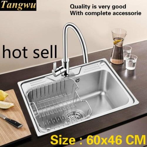 Free shipping Household fashion Kitchen single trough sink food grade 304 stainless steel hot sell 60x46 CM