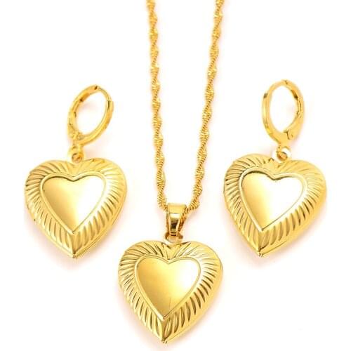 22k Yellow Solid Fine Gold Filled Necklace Earring Indian Ethnic Heart Pendant Chain Women Jewelry Sets Chains wedding party
