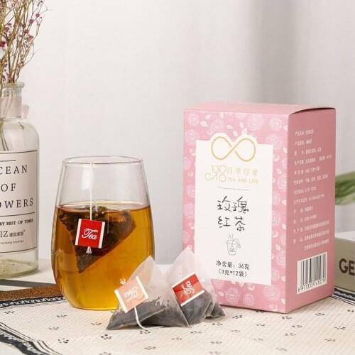 Top Rose Black Tea Triangle Bag Teabag Red Rose Combination Herbal Tea Flower Tea Beauty Health Care 36g/Box of 12 Bags