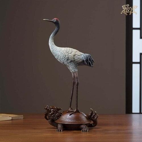 Southeast Asia family longevity health Home efficacious Talisman FENG SHUI Handmade COPPER Crane dragon turtle Sculpture statue