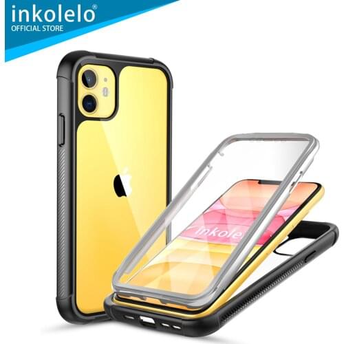 Inkolelo iPhone 11 Case TPU 360 Degree Full Body Protection Bumper Shockproof Front and Back Cover Integrated Screen Protector