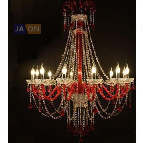 Led e14 European Iron Crystal Glass Red Clear Chandelier Lighting Lamparas De Techo Suspension Luminaire Lampen For Foyer