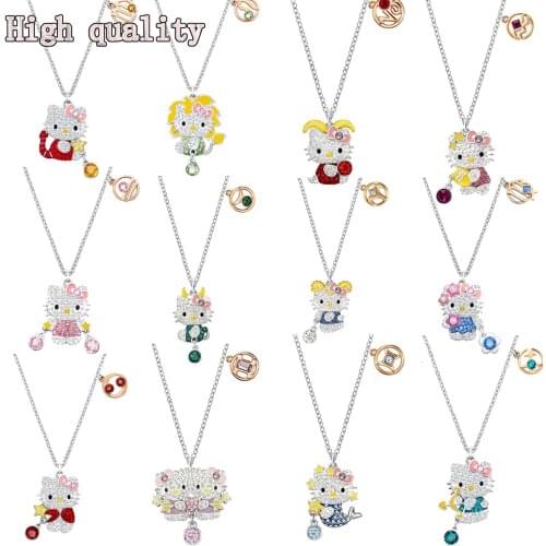 Fashion Jewelry High Quality SWA Cute Cat 12 Constellation Pendant Necklace Simple Clavicle Chain Gift Fashion Jewelry