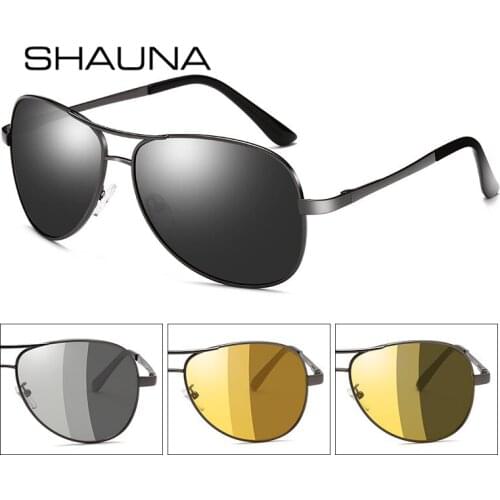 SHAUNA Men Women Polarized Vision Pilot Sunglasses Auto Color Change Night Vision Glasses Anti-Glare Lens Driving Glasses