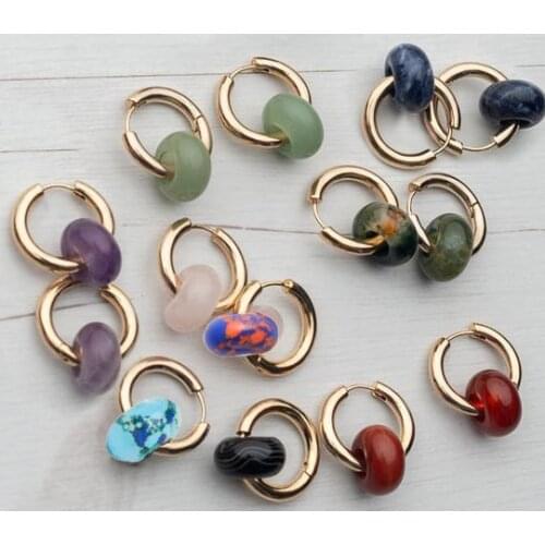 New moda luxury Natural Agates Stones Round Shape Big Hole Tiger Eye Stone Malachites Bead kpop аксессуары earrings for women