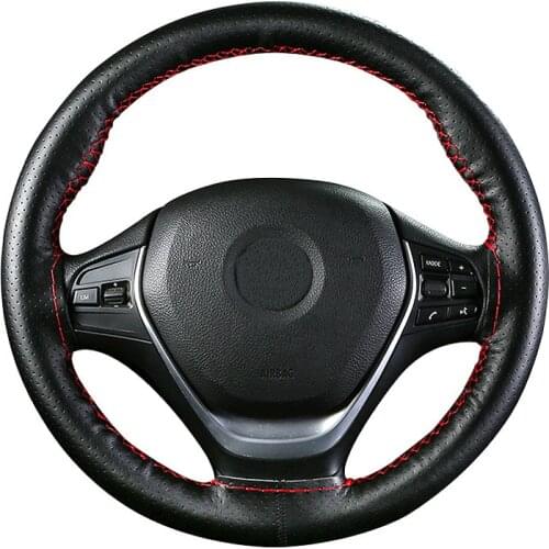 Car Steering Wheel Cover 38CM DIY Genuine Leather Cowhide Braid With Needles Thread Car-Styling Auto Interior Accessory Black