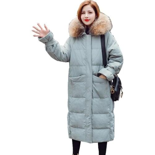 Autumn Winter Women Parkas Down Coats Jacket with Raccoon Fur Hoody 80% Duck Down Lady X-Long Outerwear LF9079