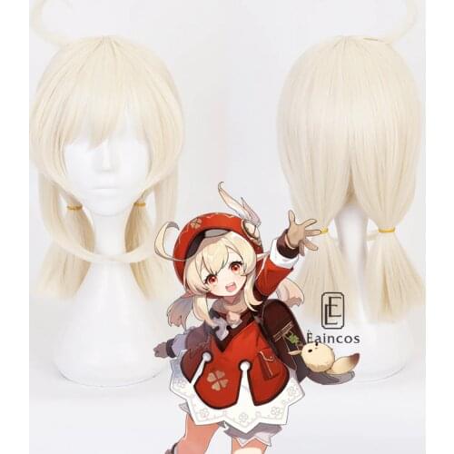 Game Genshin Impact Klee Wig Cosplay Halloween Wigs Ponytails Women Beige Wig Heat Resistant Synthetic Hair