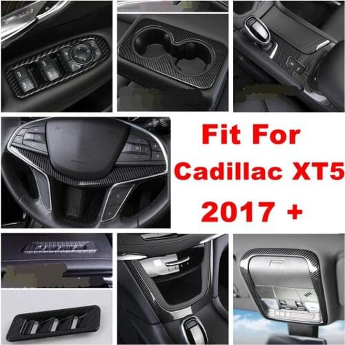 Window Lift Panel Shift Gear Water Cup Holder Decor Cover Trim ABS Carbon Fiber Look Interior Kit For Cadillac XT5 2017 - 2021