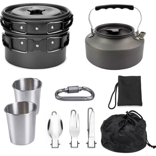 Portable Outdoor Tableware Camping Supplies Cookware Open Country Utensils Hiking A Set Of Pans Tourism Knife/Fork Teapot