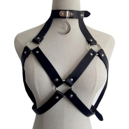 2019 Sexy Punk Nightclub metal Choker Gothic Leather Harness belts Body Bondage Cage Bustier Corset Chest Waist Belt accessories