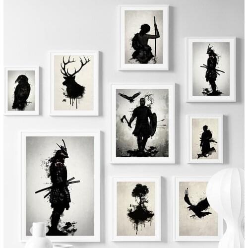 Self-adhesive wall sticker Armored Japanese Samurai Warrior Vintage Wall Art Nordic Posters Wall Pictures For Living Room Decor