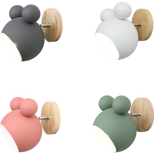 Nordic decoration Mickey wall lamp personality creative bedroom bedside childrens wooden reading lamp WF5081415