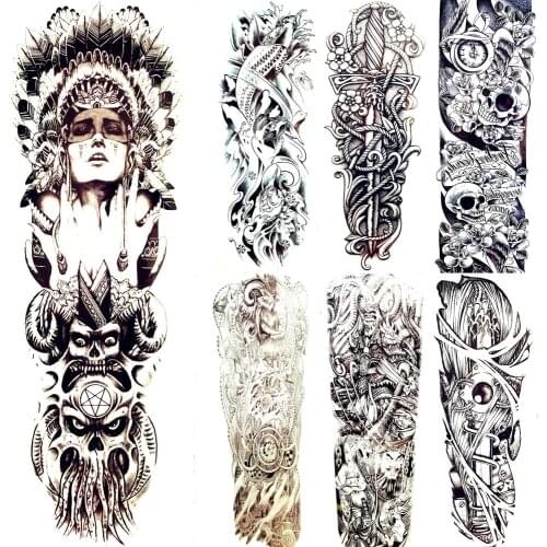 Tribal Indians Totem Temporary Tattoo God Original Black Evil Men Full Arm Tattoo Sticker Women Flash Legs Sleeve Big Tatoo Men