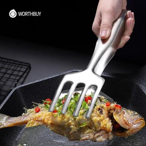 WORTHBUY Multifunctional BBQ Tongs Stainless Steel Food Tongs For Steak Fish BBQ Turners Spatula Kitchen Cooking Utensils Tools