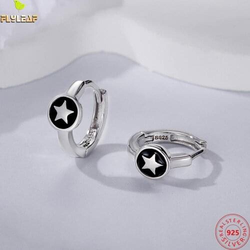 925 Sterling Silver Black Drip Glaze Star Hoop Earrings For Women Fashion Female Fine Jewelry