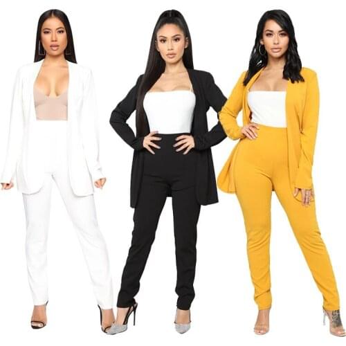 Conjunto blazer feminino de duas peças, cores sólidas, para escritório, roupa formal, com botões, novo, rosa, amarelo, calças