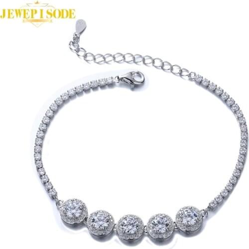Jewepisode 5pcs 0.5ct D Color Real Moissanite Bracelet Solid 925 Sterling Silver Wedding Engagement Fine Jewelry Gift Wholesale