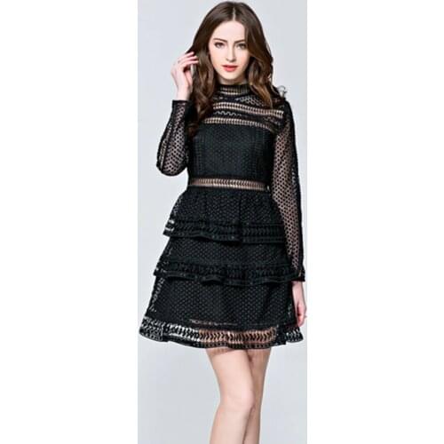 2020 Spring Dress Long Sleeve Stand Collar Lace High End Women Dress Socialite Sexy Party Cascading Ruffle Bandage Bodycon Dress