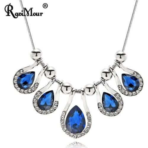 Bright Crystal Statement Necklace Women Fashion Jewelry Chain Chokers Blue Water Drop Pendant Valentines day Party 2019