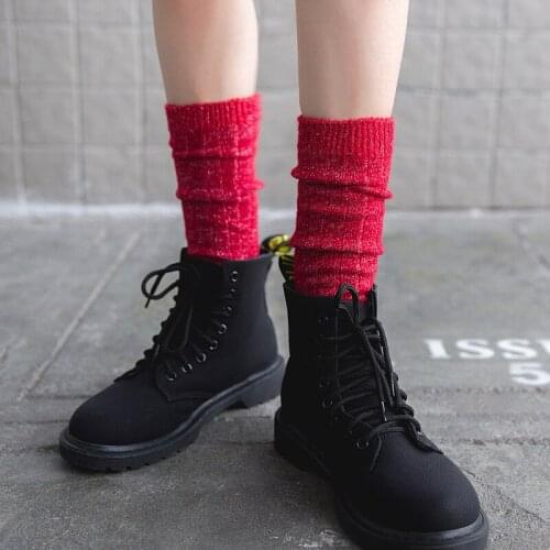 Winter Women Vintage Glitter Wool Long Socks Fashion Novelty Ladies Girls Bling Gold Silver Silk Warm Knee Knit Sock