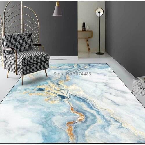 200*300cm Fashion Modern Abstract Light Blue Gold White Marble Living Room Bedroom Bedside Carpet Floor Mat Customization