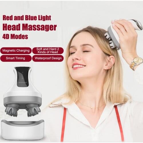2021 4D Waterproof Electric Head Massager Wireless Scalp Massage Promote Hair Growth Body Deep Tissue Kneading Vibrating Device