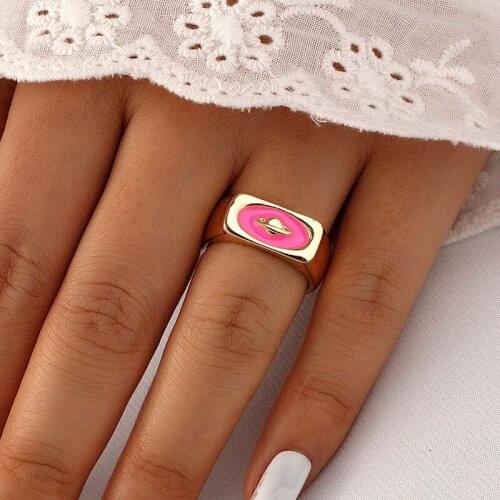 2021 Ins Trendy Gold Universe Pink Enamel Minimalism Finger Knuckle Midi Rings Korean Fashion Women Party Jewelry