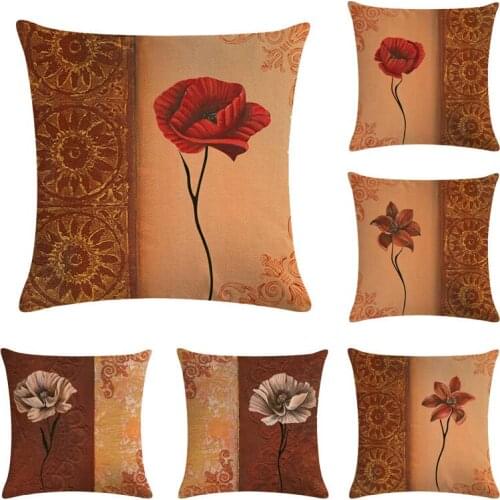 45x45cm Cushion cover cotton linen Vintage flower design pillow case Home decorative throw pillow cover seat pillow case