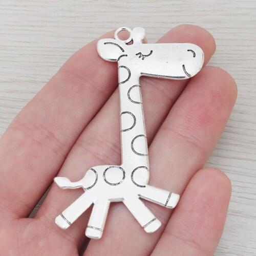 5 x Silver Color Large Giraffe Charms Pendants for Necklaces Jewelry Making Findings 67x36mm