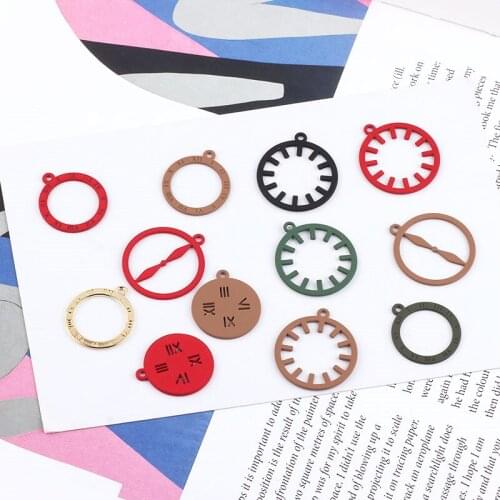 8pcs New Hot Sale Scrub Spray Painting Watch Pointer Openwork Round Pendant Creative Earrings For Women Diy Jewelry Accessories