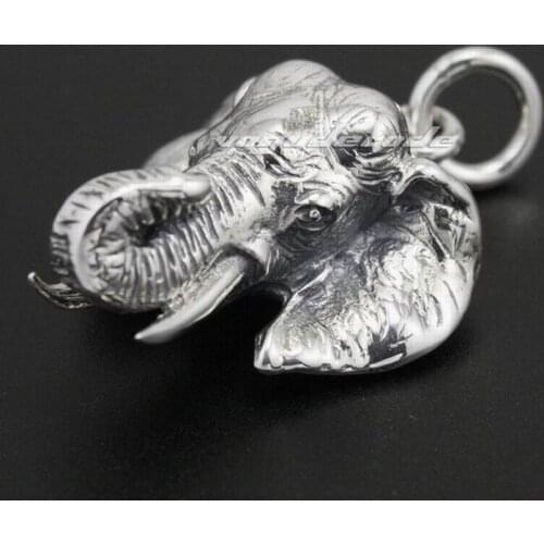 925 Sterling Silver Wild Elephant Pendant Mens Biker Rock Punk Pendant 8C025 (Pendant Only, No Chain)