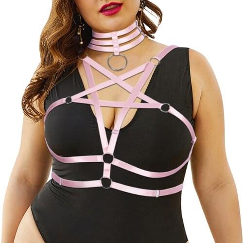 White Pentagram Harness Fashion Hollow Bra Waist Suspender Plus Size Plump Women Dance Costume Goth Accessories Sword Belt