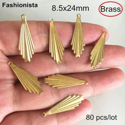 Free Shipping - 80 pcs Raw Brass Fan Shaped Charms 8.5*24mm Brass Stamping,DIY Jewelry & Crafts Findings,Good Quality