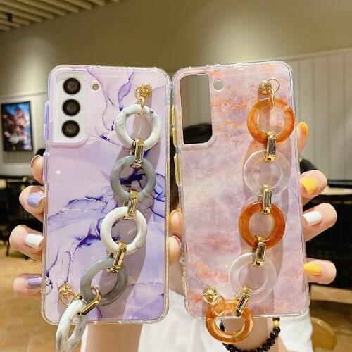 Gradient Marble Bracelet Phone Case For Samsung S21 Plus S20 FE A12 A82 A32 A52 A72 A51 A71 A02S Note 20 Ultra Soft Chain Cover