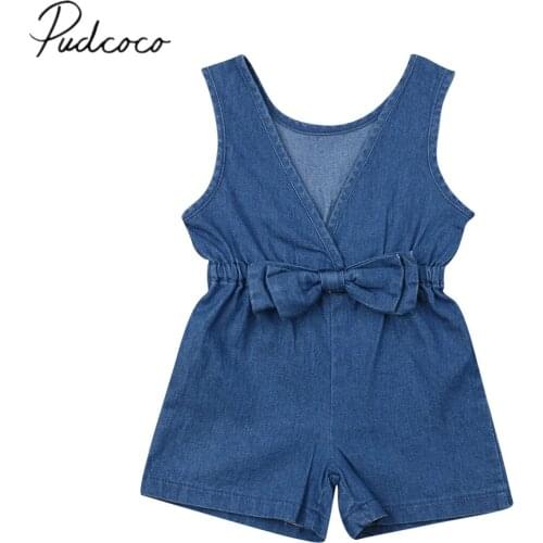 2019 Baby Summer Clothing Toddler Kids Baby Girls Denim Romper Sleeveless V-Neck Blue Jumpsuits Playsuit Outfit Clothes 1-6Y