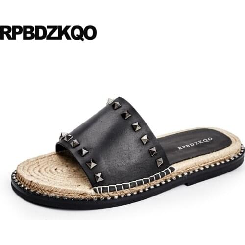 Espadrilles stud designer shoes men high quality breathable sandals rope black summer slippers slides leather rivet 2019 italian