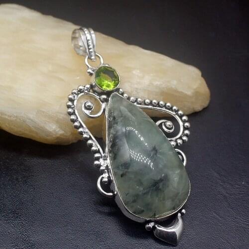 Gemstonefactory Jewelry Big Promotion 925 Silver Vintage Grape Quartz Green Peridot Women Ladies Gifts Necklace Pendant 0312