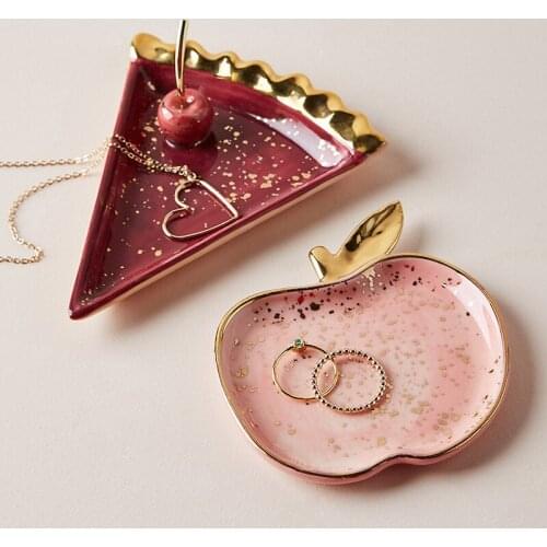 Ceramic Watermelon Apple Small Jewelry Dish Earrings Necklace Ring Storage Plates Dessert Display Bowl Decoration Singing Bowl